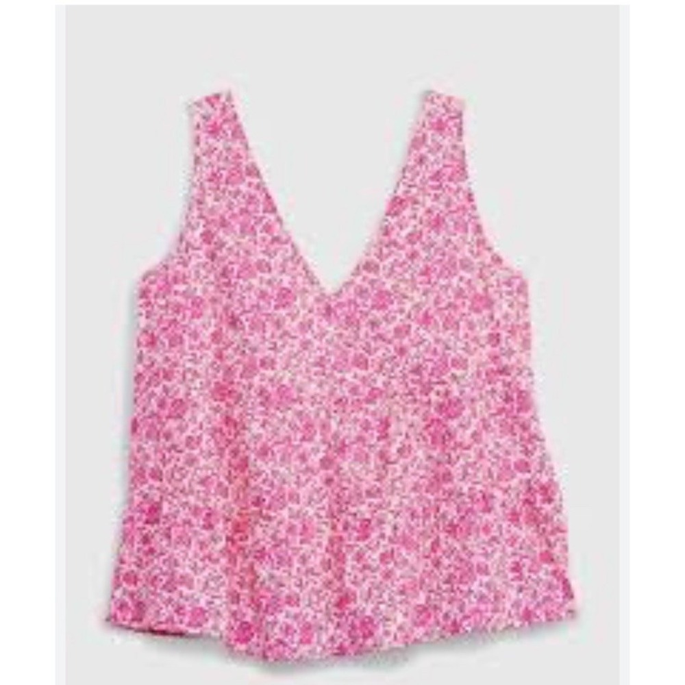 Gap Babydoll Tank Top Pink Floral Medium NWT Tiered V-Neck Cotton Sleeveless